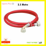 2.5M Red Washing Machine Dishwasher Inlet Pipe Hose Hot Water Feed 3/4 Thread